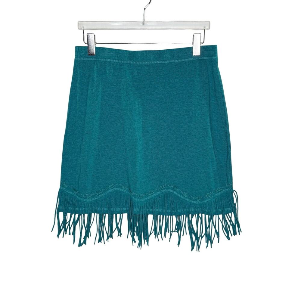 Double D Ranch 100% Cotton Teal Fringed Mini Skirt L Cowgirl Western Rodeo